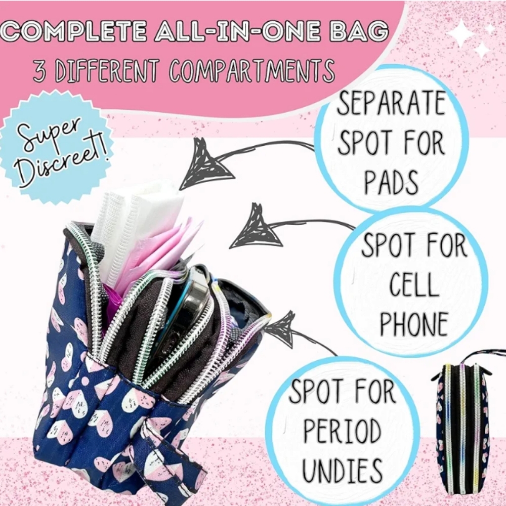 To Go Period Kit With Heart Pattern Pouch - Picture 4 of 8